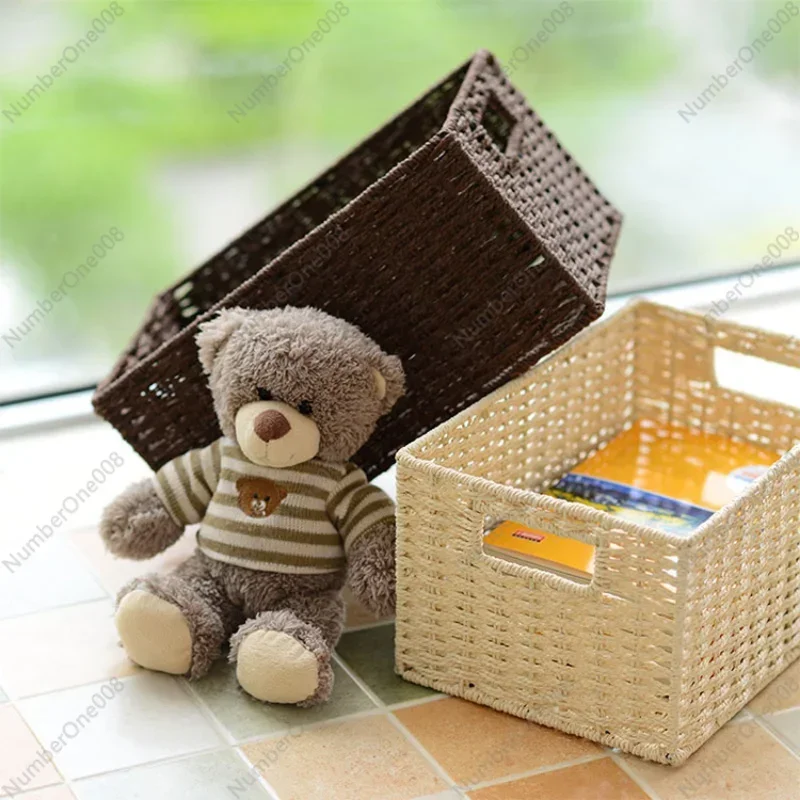 

Woven Basket Portable Storage Basket Storage Frame Imitation Rattan Woven Sundries Desktop Snack