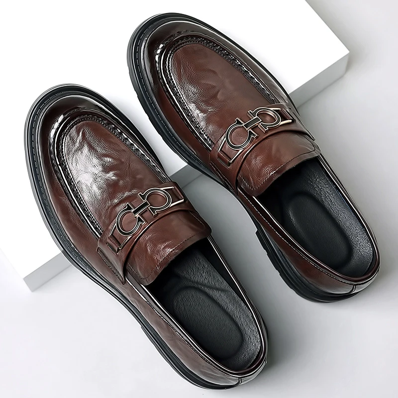 Zapatos de cuero informales de negocios para hombre, zapatos formales de punta redonda, zapatos de cuero para caballero