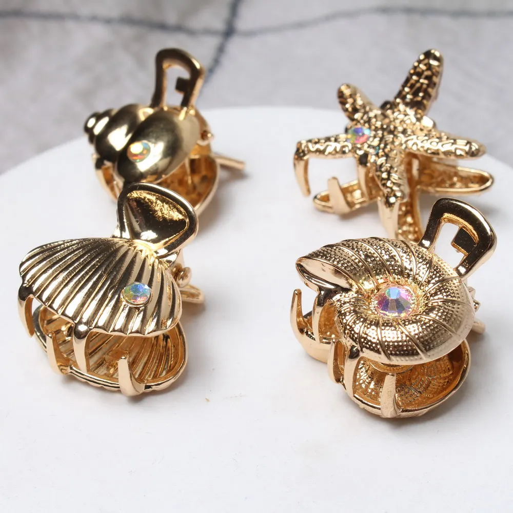 4 Stück Kleine Metall-Muschel-Haarspangen für Frauen und Mädchen, Niedliche Goldene Seestern-Haarklammern, Einzigartige Sommer-Strand-Haaraccessoires – Detail 1