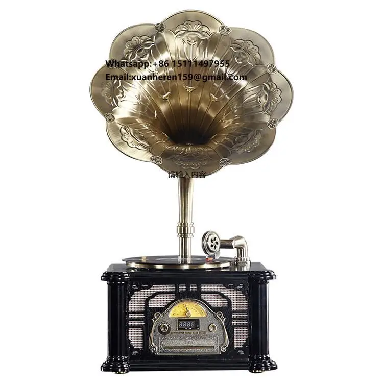 

Factory Supply Classic Wooden Gramophone Luxury Retro Vinyl Phonograph Record Player Antique Gramophone