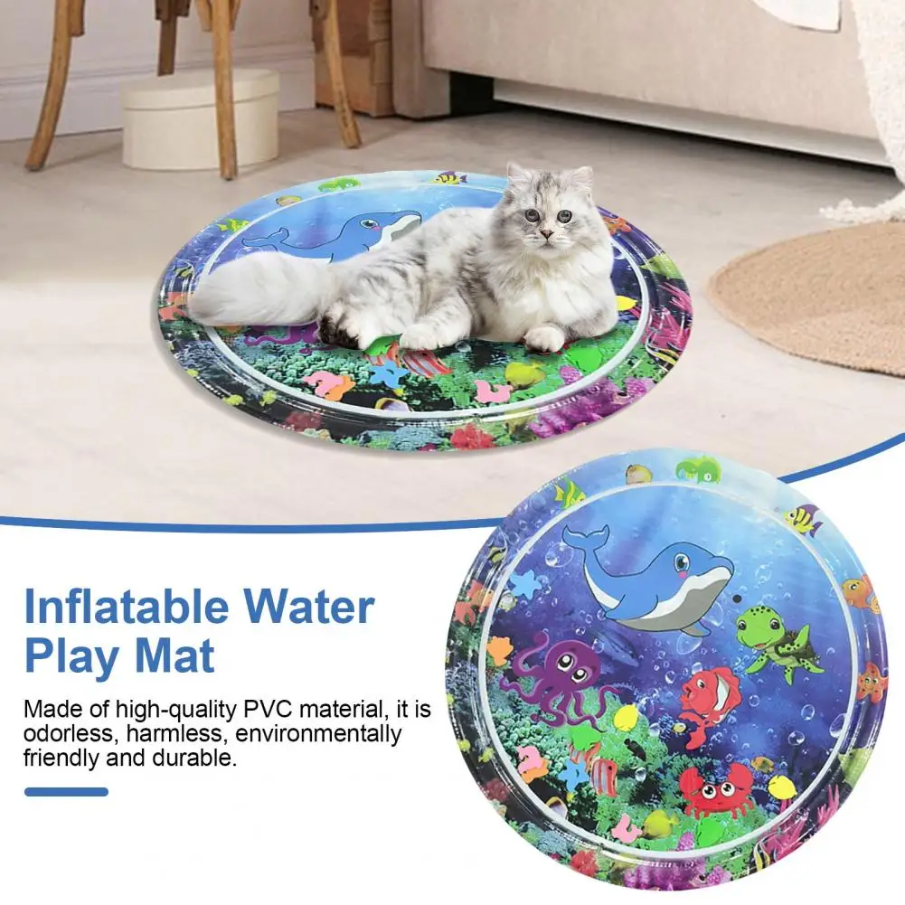 Cat Beds Water Sensory Playmat Interactive Cat Toys Self Play Mat With Sea Animal Patterns Inflatable Water-Filled Cool Pet Toy