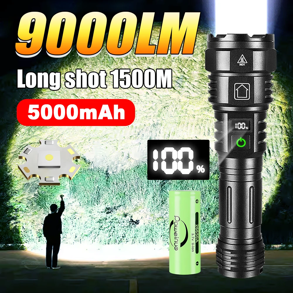 2024 200W LED Ultra Powerful Flashlight High Power Rechargeable LED Torch Type-C Charging LED Flashlights Lamp Lantern 5 Modes