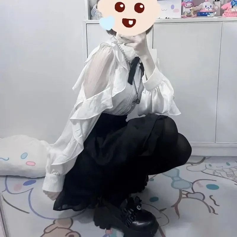 Y2k Ästhetik Rüschenhemd 2025 Japanische Kawaii Tops Blusen Fee Harajuku Plissee Blusas Vintage Lolita Kleidung Mall Goth 2025