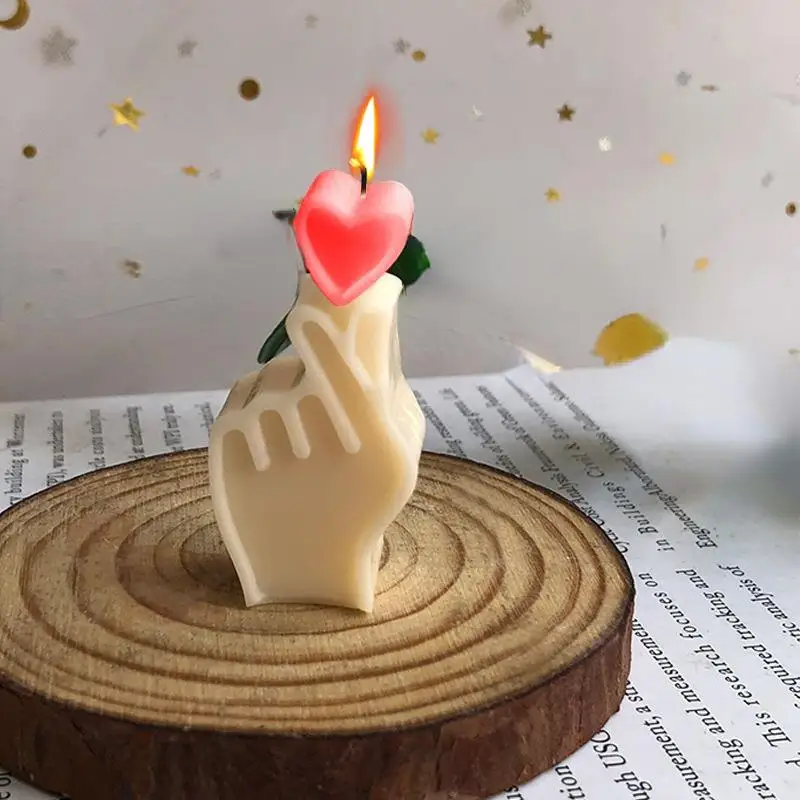 3D Mini Heart Gesture Candle Silicone Mold DIY Geometry Candle Maker Chocolate Plaster Handmade Soap Resin Mold Home Decoration