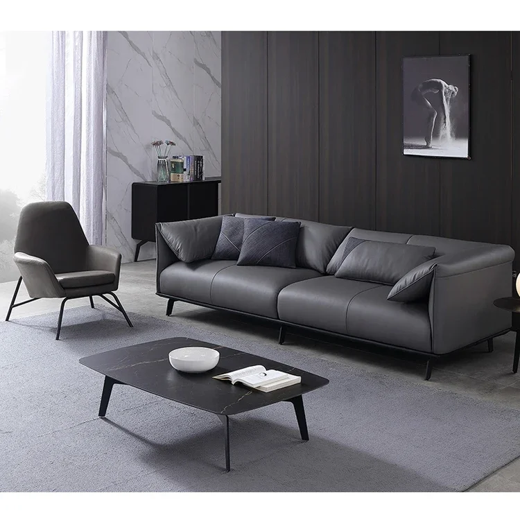 

z New Modern Design Three Seat Gray Leather Sofa Covers Furniture For Living Room Hotel And Bedroom