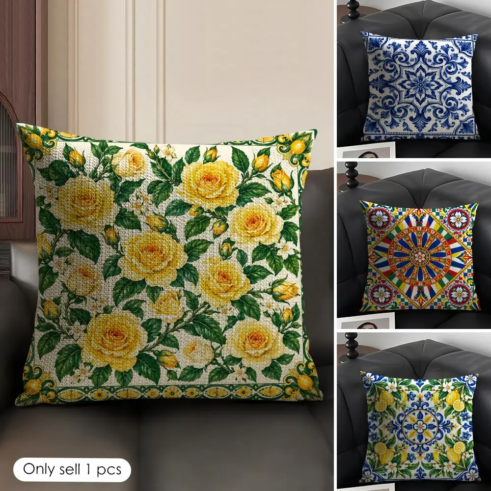 Fashionable Pattern Prints Cushion Cover Skin-Friendly Organic Linen Pillow Cover Durable Hypoallergenic Washable Soft