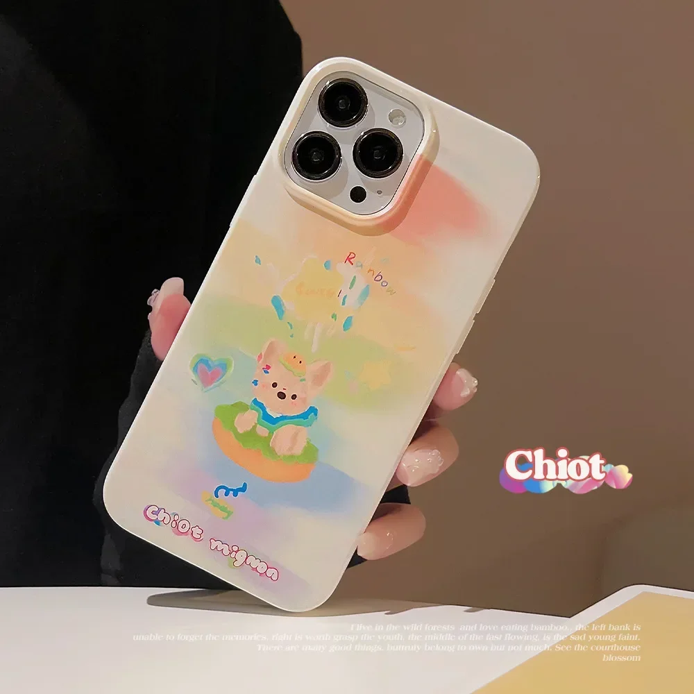 Cute cartoon hamburgers puppy rainbow art Phone Case For iPhone 16 15 14 13 12 Pro Max Xr 14 16 Plus Case shockproof Soft Cover