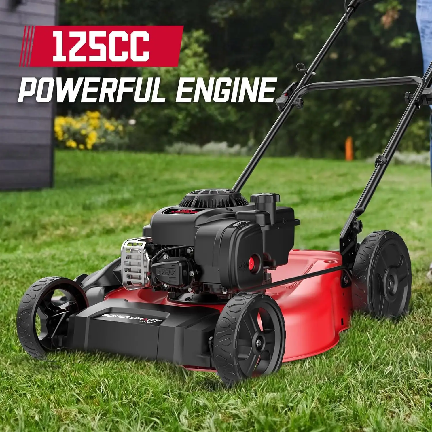 Gas Lawn Mower 21-Inch, 125cc Briggs and Stratton E300 Engine, 2-in-1 Mulching Push Mower with High Rear Wheels B8721C