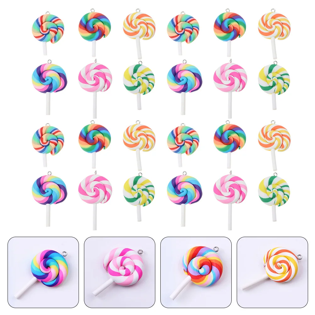 

30pcs Lollipop Pendant DIY Charms Keychain Hanging nament Candy Polymer Clay Jewelry Making Accessories Lightweight