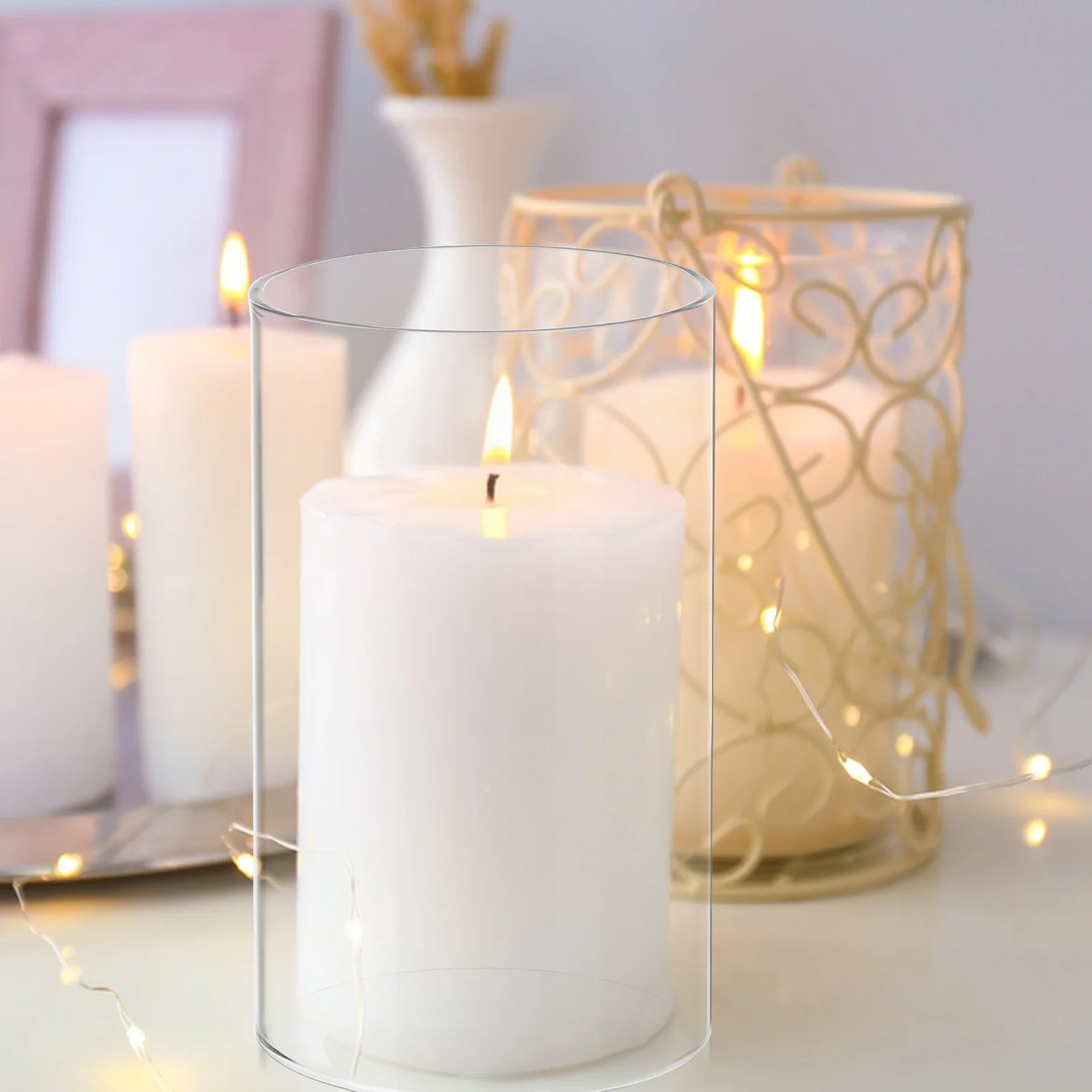 

4Pcs High Borosilicate Transparent Glass Covers Cylinder Shape Windproof Shades for Wedding Decor