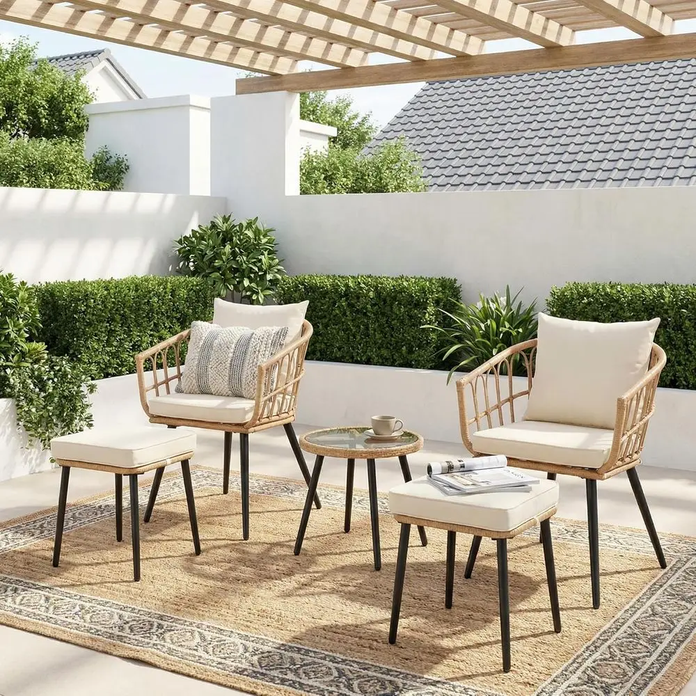 

5 Piece Patio Bistro Set with Ottoman, Outdoor Wicker urniture Set, Rattan Balcony urniture or Aparent, Garden, Porch, Backyard,