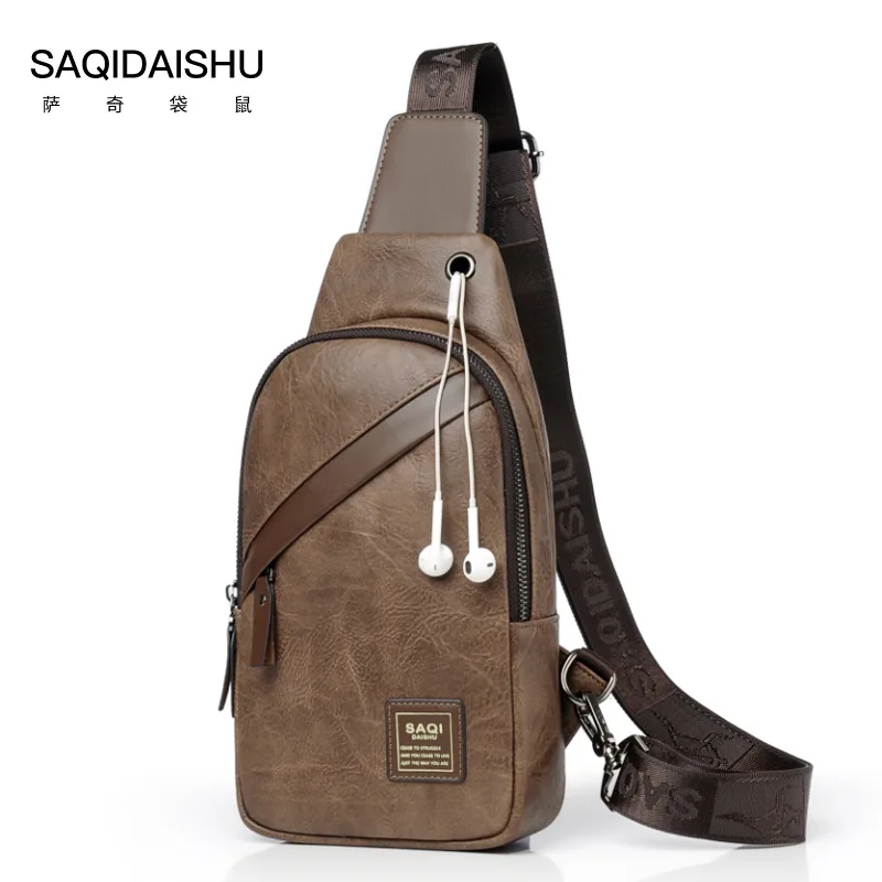 

men chest bag retro PU leather shoulder bag cross-border casual crossbody outdoor dropshipping