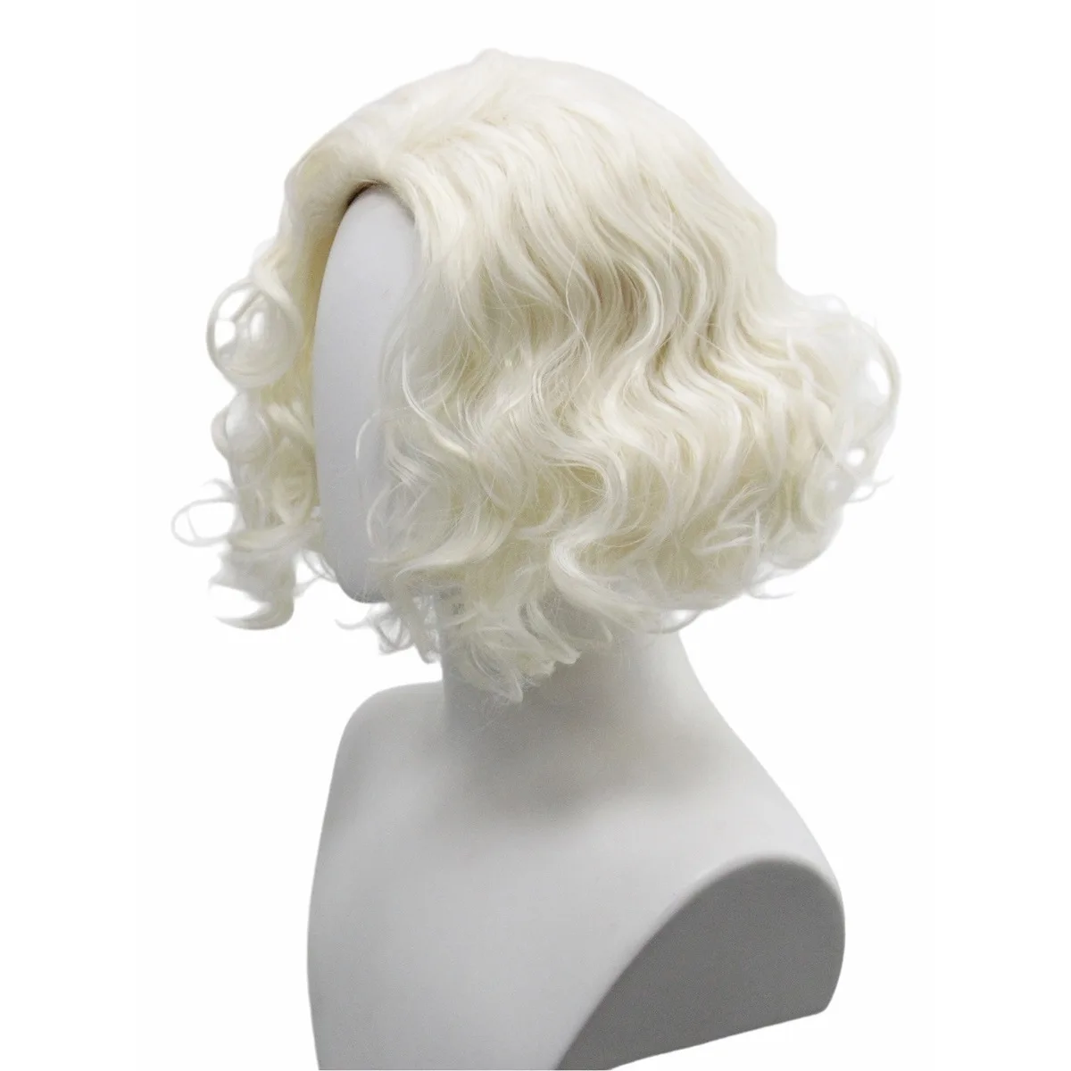 Platinblonde kurze lockige Bob-Perücke aus Synthetik mit Seitenpartie für Damen, Retro 50er Jahre, Halloween-Party, Cosplay-Kostüm, Haarteil – Detail 3