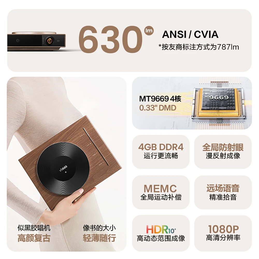 جهاز عرض تلفزيون السينما المنزلية المحمول Hisense Vidda M1 1080p أصلي 1500 ANSI Lumens 4GB RAM 4K Max Full Auto Beamer WIFI #3