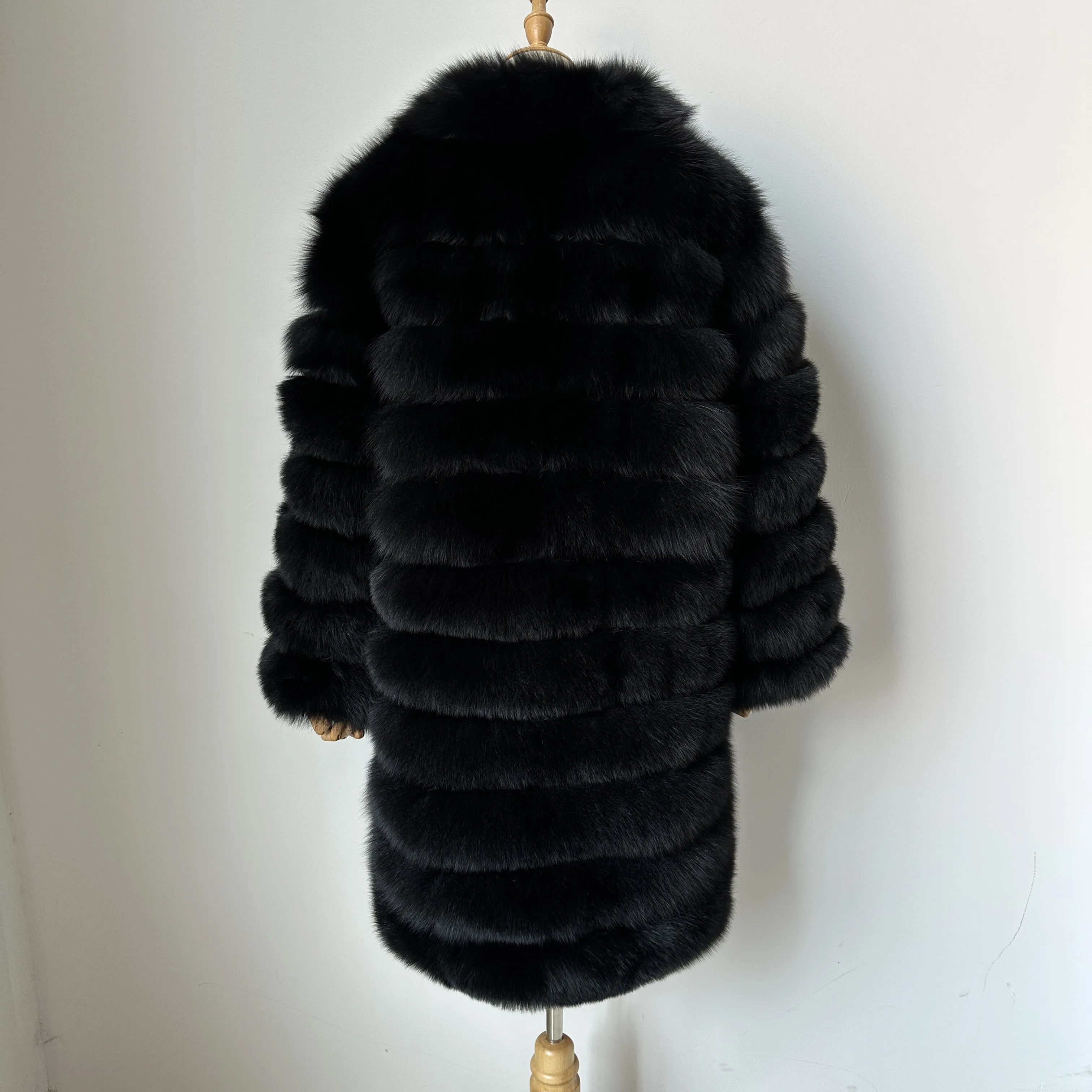 New Fashion Black Real Fox Fur Coat Long Style Women Plus Size Fluffy Fur Jacket With Zipper Winter Female Casual Outerwear