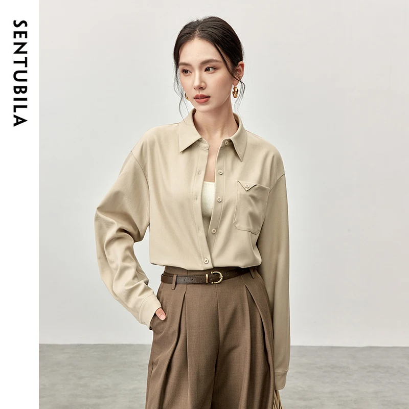 

SENTUBILA Long Sleeve Shirt Women Commute 2025 New Turn Down Collar Single Breasted Loose Tops Autumn Women's Clothing 143C56817