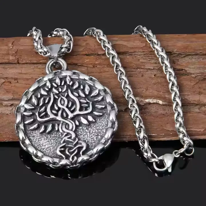 

Vintage Vikings Tree of Life Symbol Necklace Men's Nordic Amulet Hip Hop Pendant Necklace