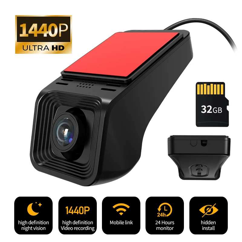 

HD 2K 1440P WiFi Car DVR Dash Cam Camera 24H Parking Monitor APP Control Car Driving Video Recorder for all cars Applicable