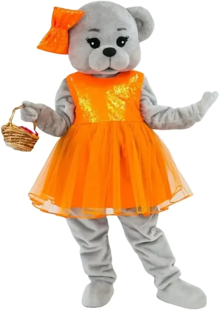 

Blue Chiffon Orange Chiffon Dress Cute Bear Advertising Walk Mascot Costumes Cartoon Doll Clothings for Halloween Christmas