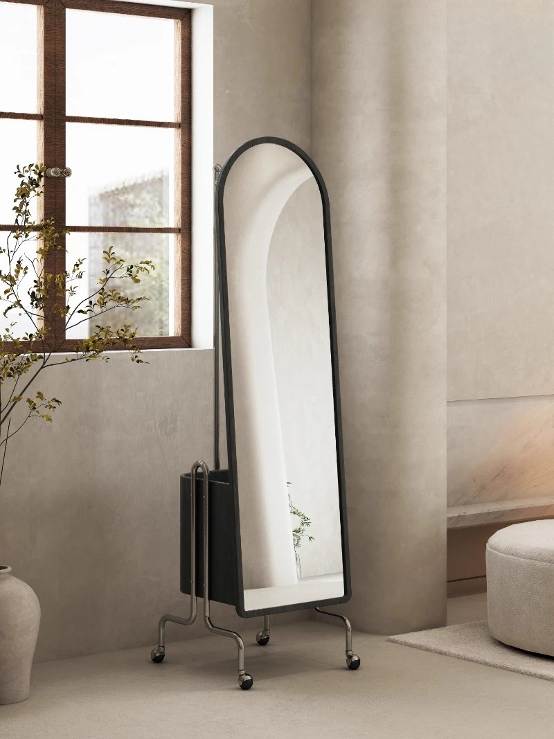 

Customizable home full-body mirror full-length mirror floor-to-ceiling rotating mirror coat rack removable retro clothes rack