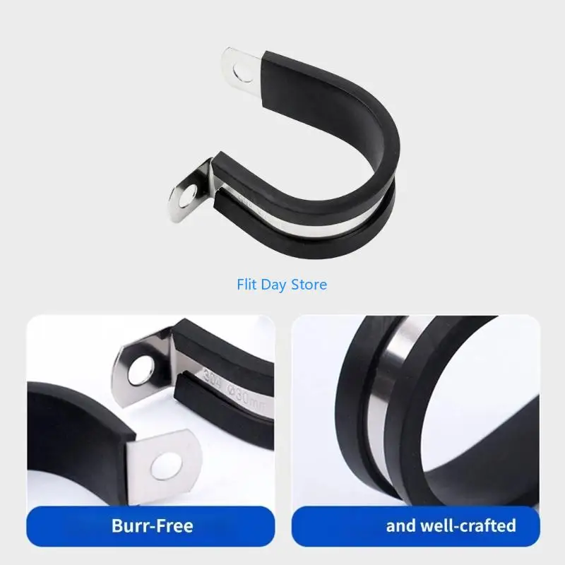 F92C R Shaped Pipe Mount Clamp with Rubber Contact Area Quick Installs for Plumbing