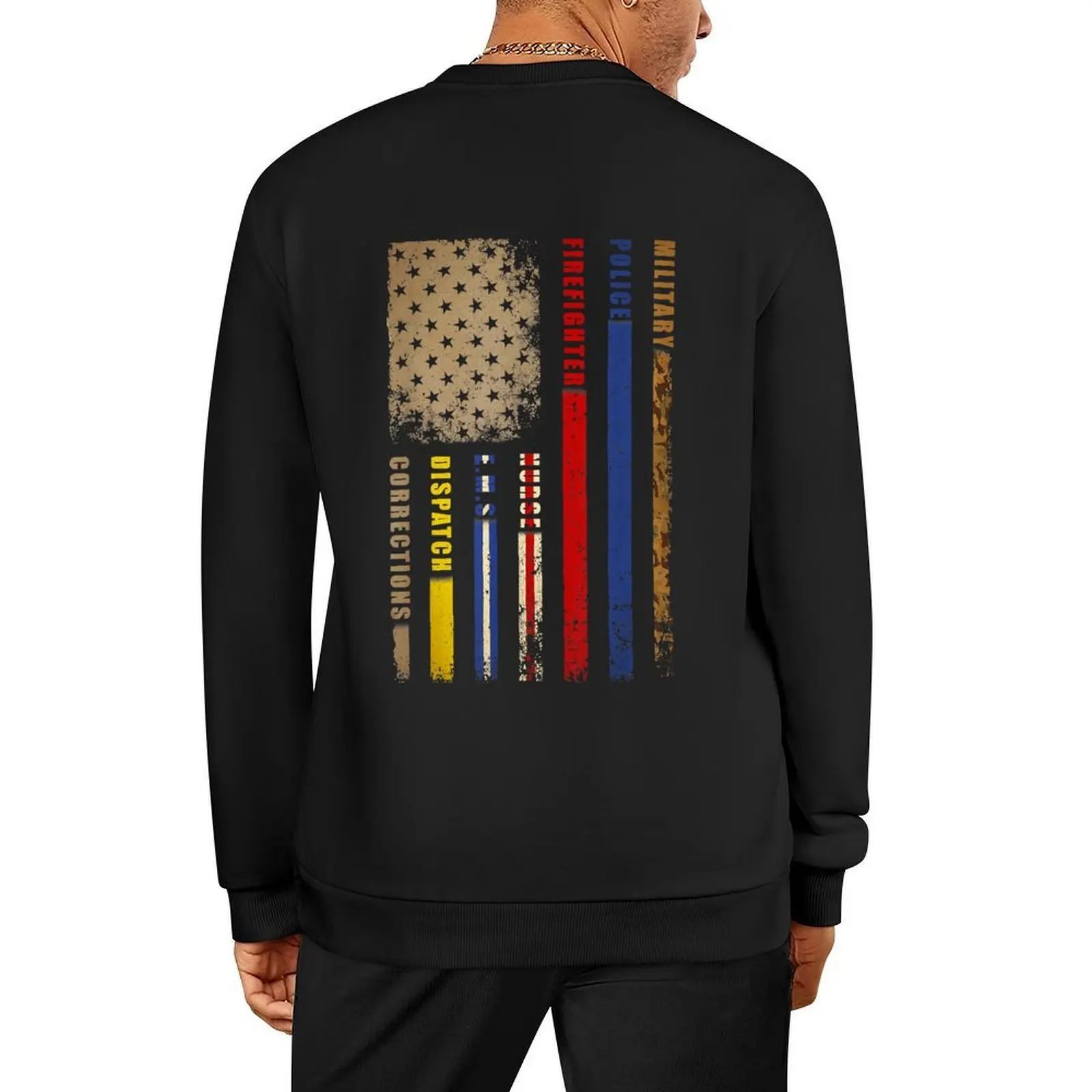 

USA Flag Thin Line Military Police Nurse EMS Firefighter Pullover men's autumn clothes anime clothing aesthetic sweatshirts