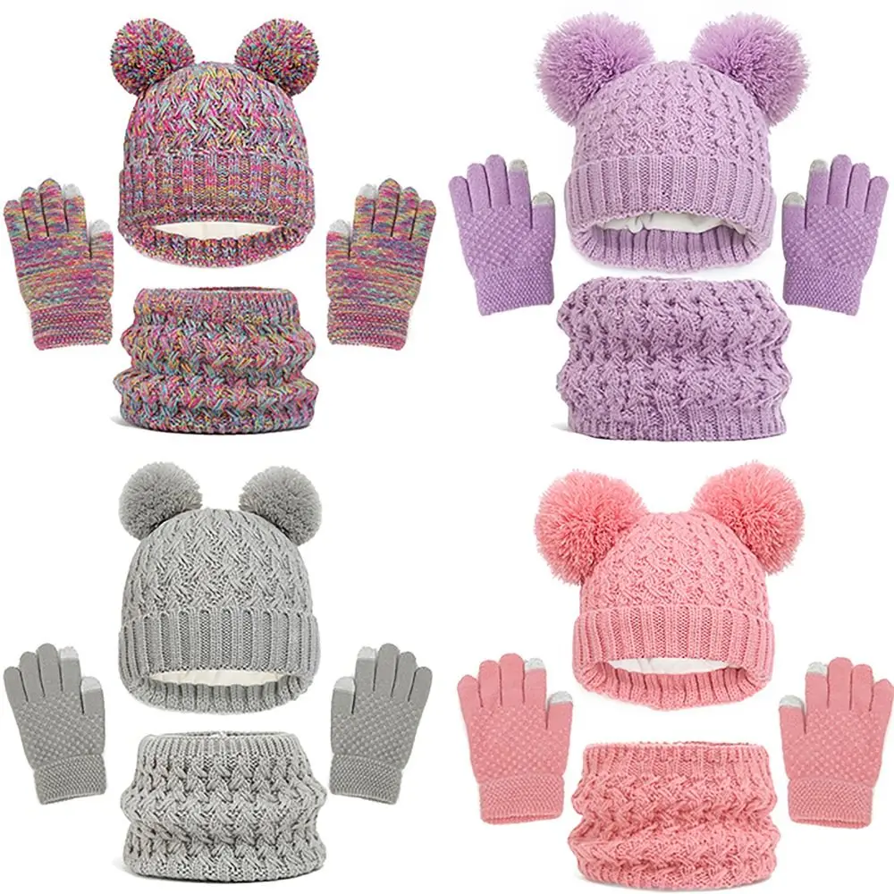 Winter Warm Children's Hat Scarf Gloves Set Childlike Thick Windproof Kids Beanie Hat Cover Hood Scarf Baby Children