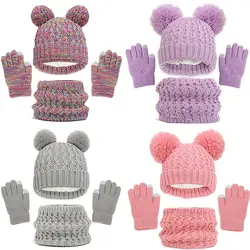 Conjunto de gorro y guantes para niños, gorro grueso a prueba de viento, capucha, bufanda para niños, cálido, invierno