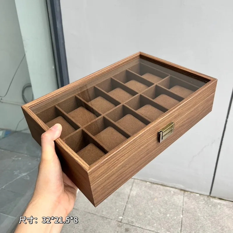 Walnut retro watch storage box household watch collection box high-end exquisite dust watch display box