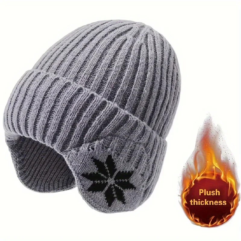 Men's and Women's Thick Fleece Knitted Winter Hat Snowflake Mixed Color Version Only for Dry Cleaning, Warmth, Ear Protection