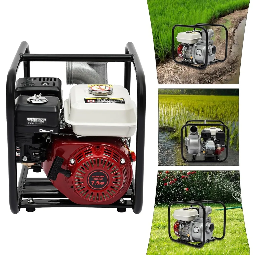 3 Inch Gas-Powered Transfer Pump, 7.5 HP Gasoline Semi-Trash Water Pump with Single Cylinder Air Cooling System