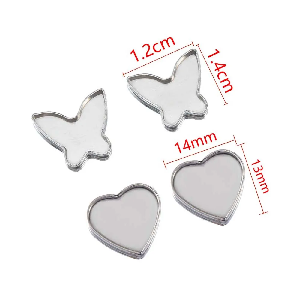 50 stuks roestvrij staal vlinder hart cameo basis blanco instellingen cabochon basis bezel lade DIY armband ketting sieraden bevindingen