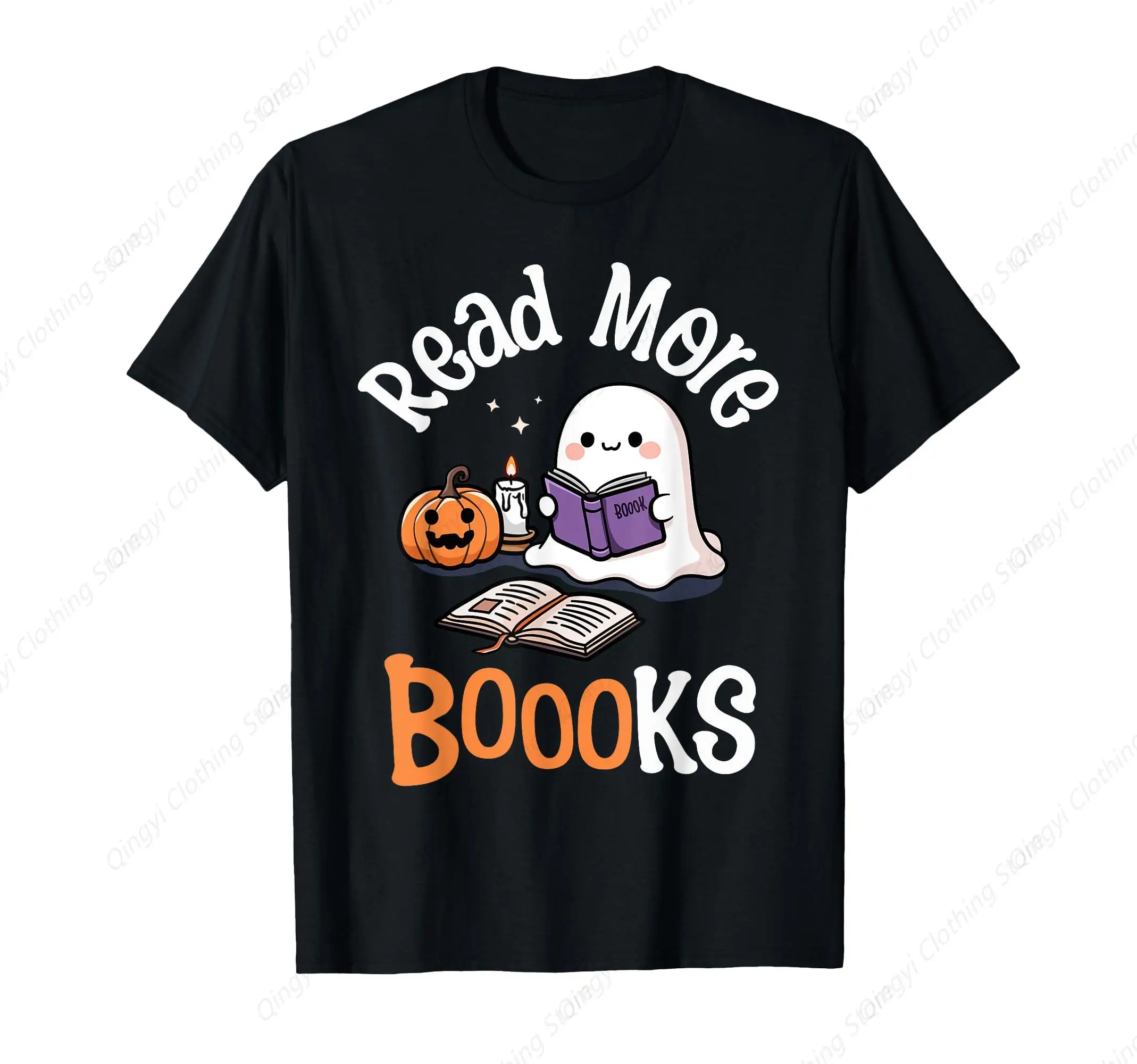 

Halloween Ghost Reading Read More Books Librarian Teacher T-Shirt