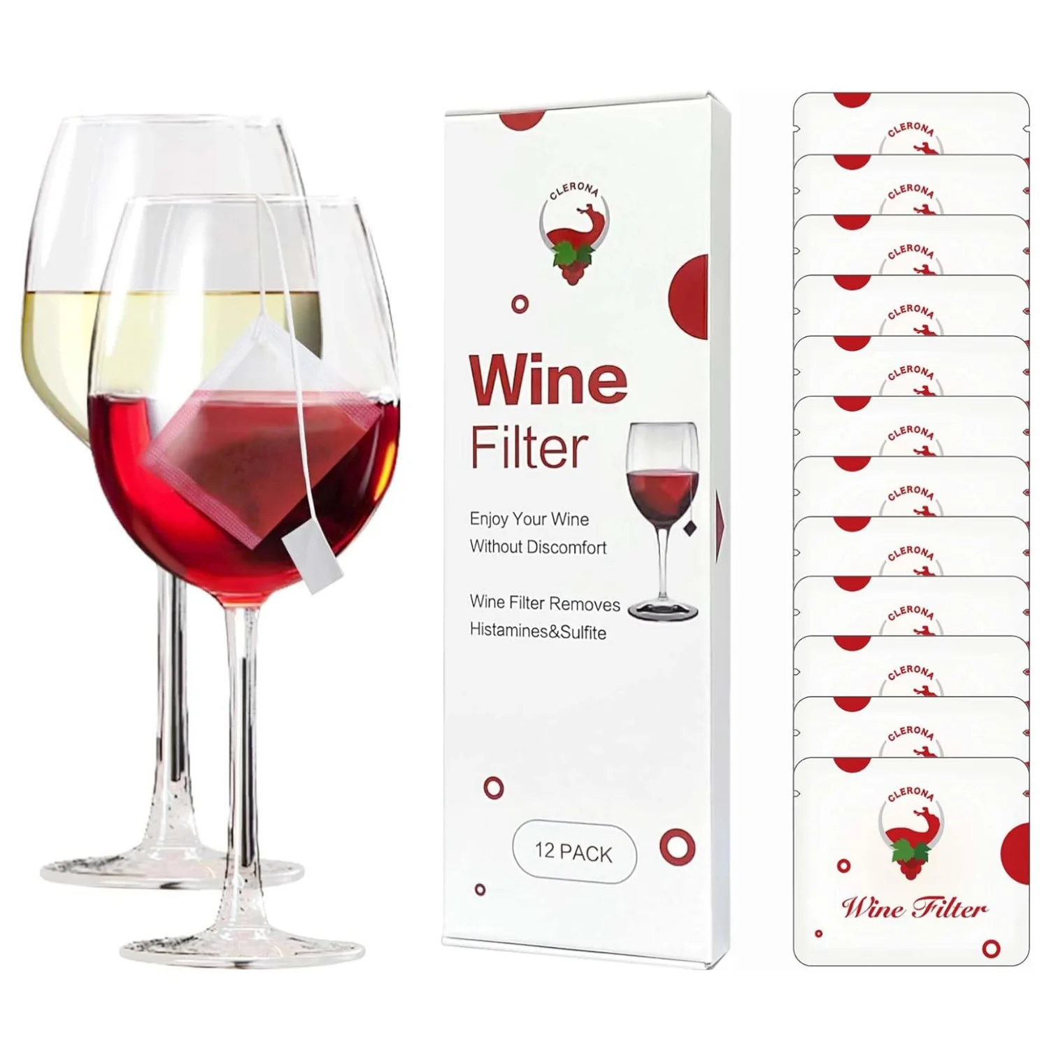 12pcs wine filter removes histamine and sulfites to prevent reactions such as wine allergies, dizziness and headaches