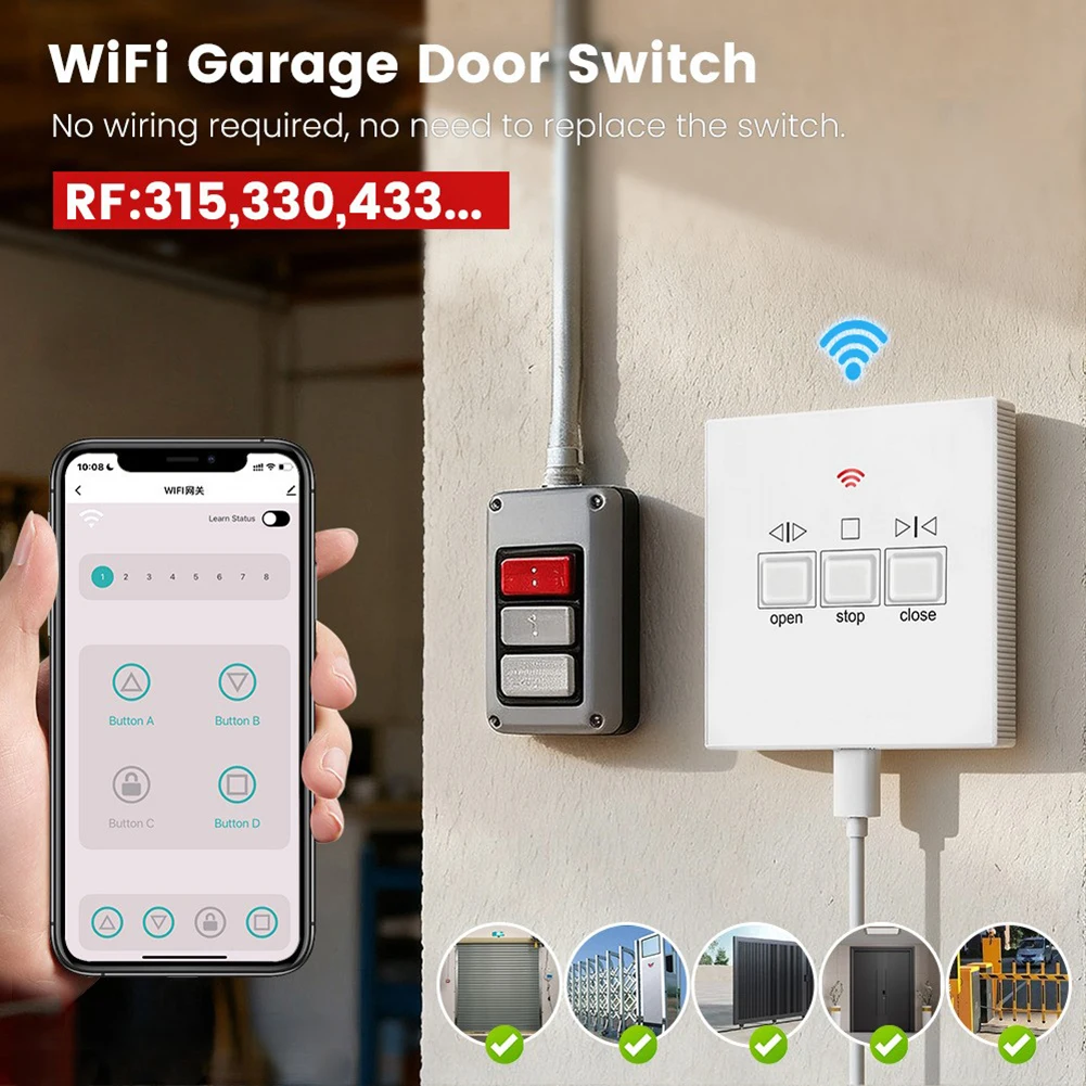 For Tuya Wireless Intelligent Switch Smart WiFi Garage Door Opener Wireless Garage Door Switch Voice Control/App Control