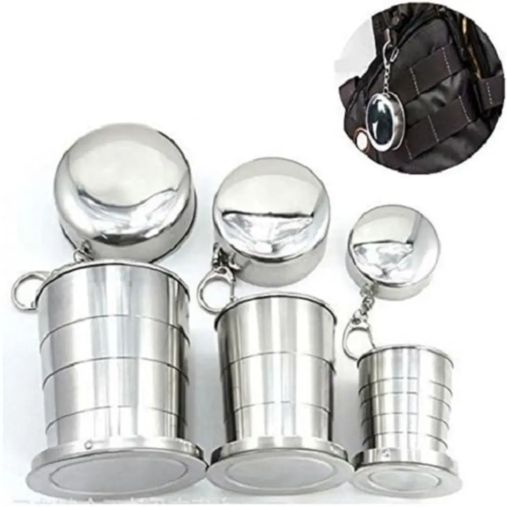 Multifunctional Stainless Steel Folding Cup Portable Collapsible Camping Mug 3 Size with Keychain Outdoor Telescopic Cup Travel