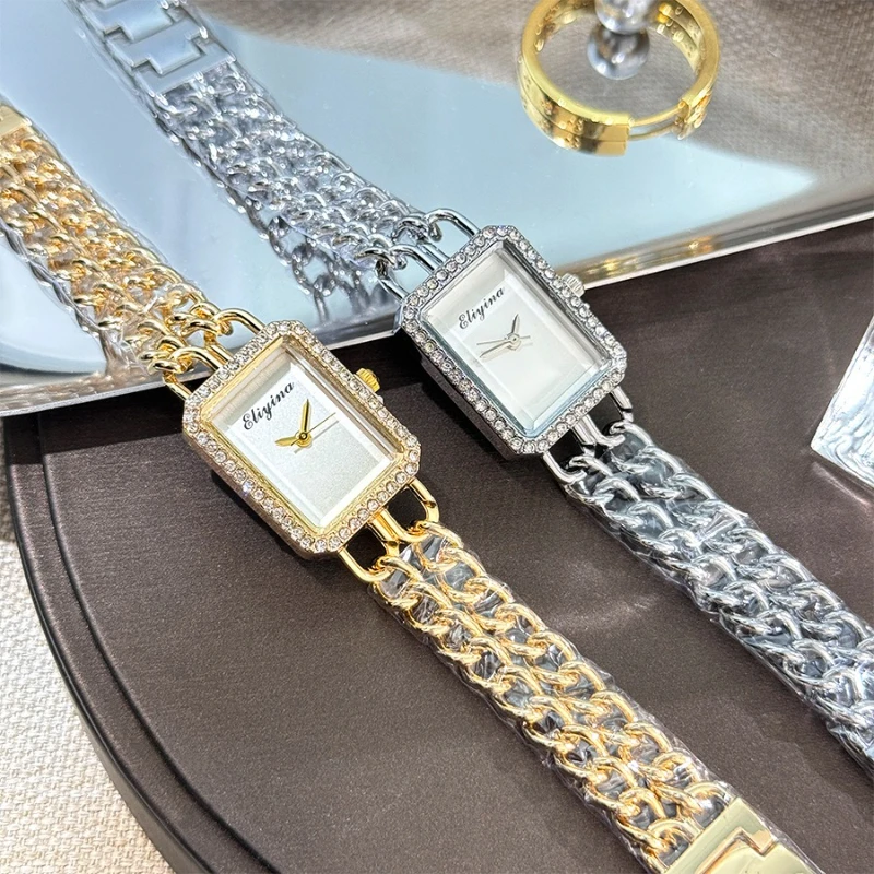 Women's Watch Fashionable and Luxurious Silver Studded Women's Alloy Steel Strip Studded Bracelet