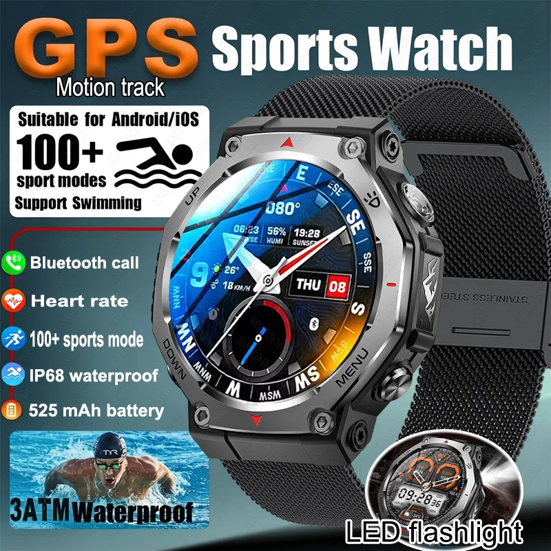

2026 New T-Rex 3 Military Grade Sports Smart Watch GPS Motion Track 3 ATM Waterproof Heart Rate HD Bluetooth Call Smartwatch Men