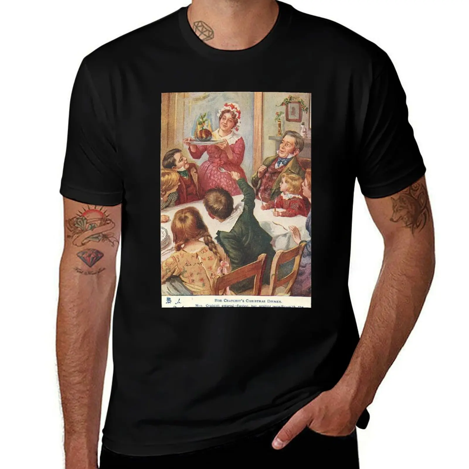 Bob Crachit's Christmas Dinner Vintage Christmas Postcard (1905) T-Shirt t shirts for man graphic tees T-Shirt