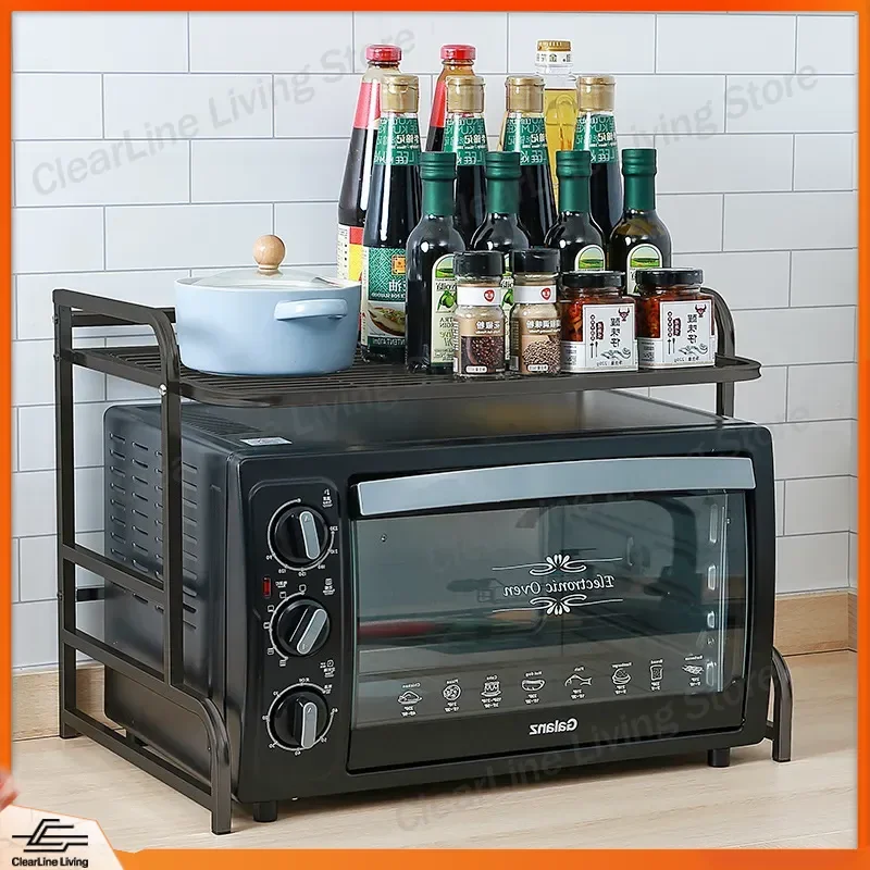 Stainless Steel Microwave Oven Rack Shelf Double Tier Countertop Storage Rack for Rice Cooker Oven Kitchen Organizer Space