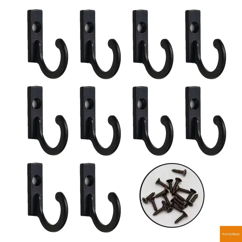 10 Units Coffee Mug Hanging Hooks Iron Metal Wall Hook Mount for Wood Slatwall Coat Hanger Bedroom Towel Shelf Kitchen Gadgets