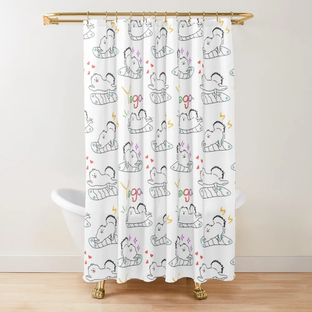 

Doga - Yoga Dog Samoyed Shower Curtain Bathroom Decor Shower Waterproof Elegant Bathroom Curtain