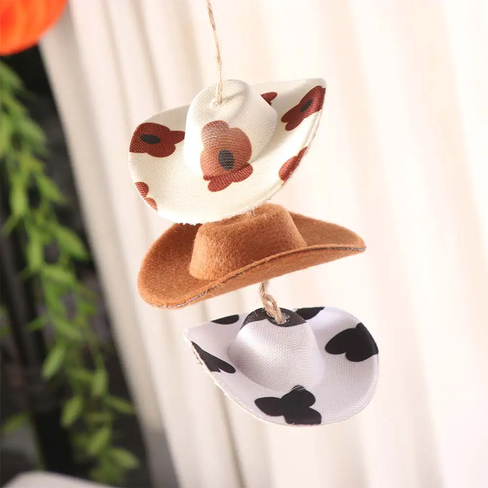

Mini cap Car Pendant Cute Hanging Ornament Rearview Mirror Pendant Cow pattern Interior Decoration Cowboy Hat Car Decoration