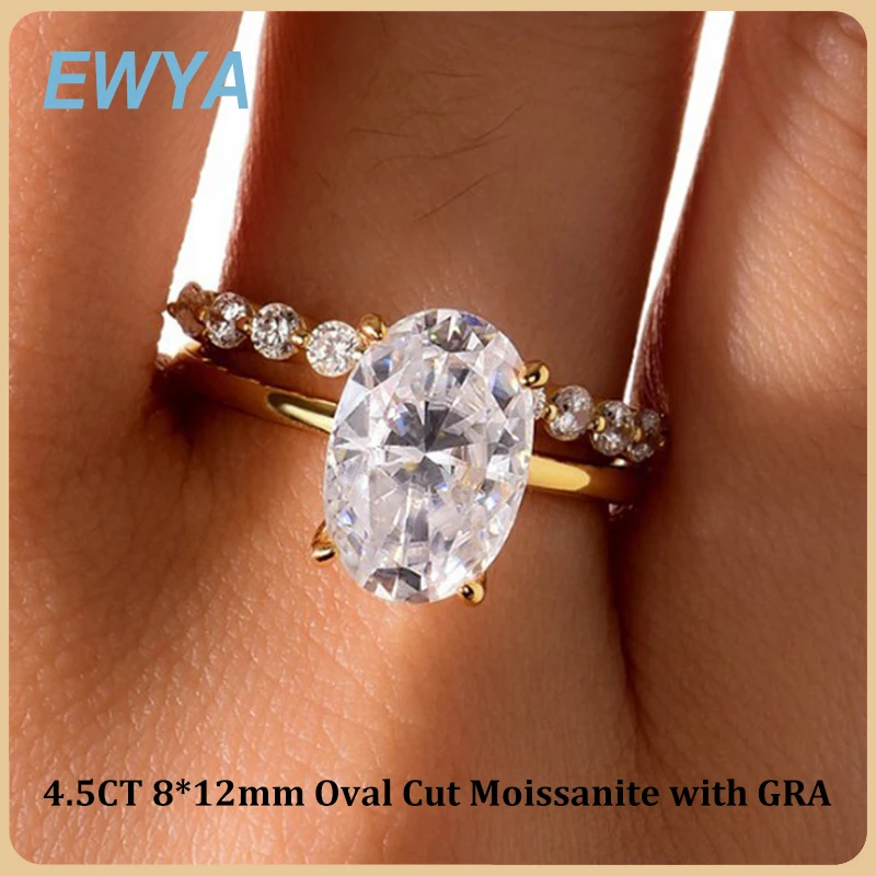 

EWYA Luxury Oval Cut 4.5CT Moissanite Engagement Ring 925 Silver Plated 18k Bridal Party Rings Diamond Wedding Band for Women