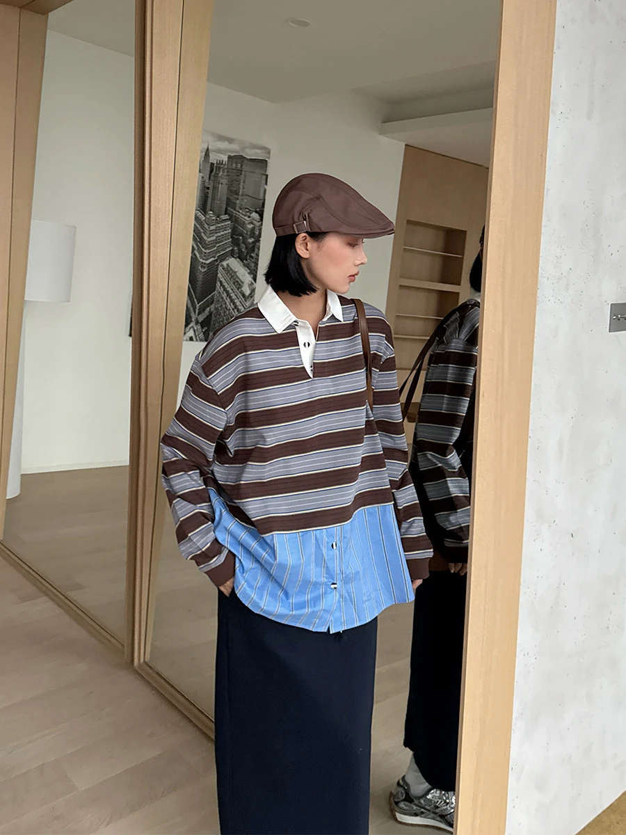 

Brand Long Sve Collar T-irt Patchwork Handpied Store DEARSOCUTE Loose Fit Regular Length Spring 2025