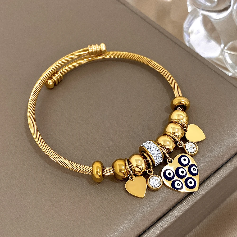 1pc Gold Color Evil Eyes Love Heart Blue Rhinestone Beads Charm Fit Bracelet for Women Men Beaded Jewelry DIY Making Jewelry image 4