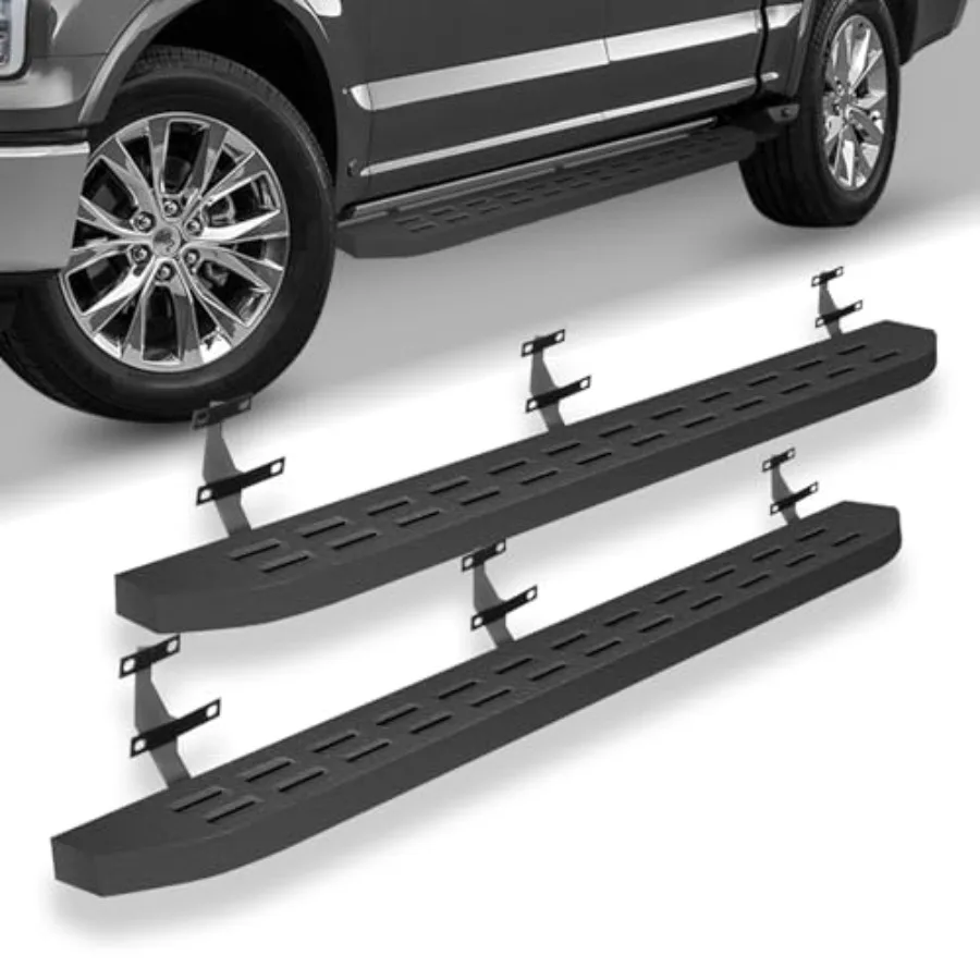 

6" Wide Running Boards Compatible with 2015-2024 Ford F-150 SuperCrew Cab Carbon Steel Textured Black Side Steps Nerf Bars