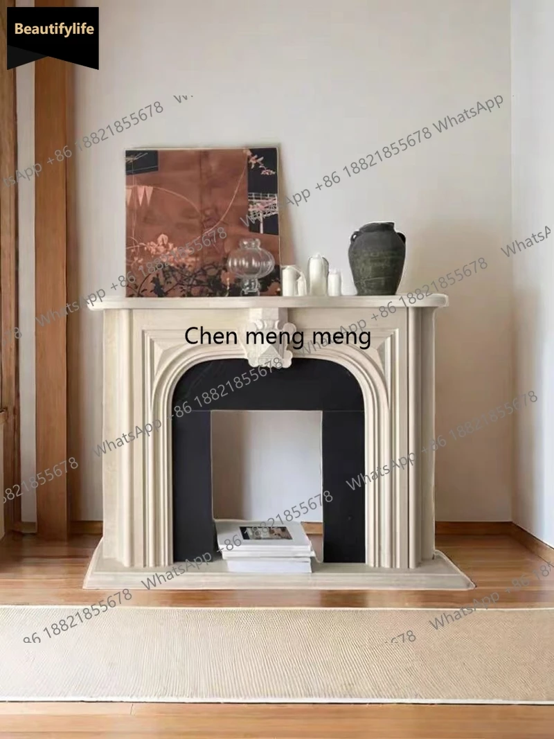 A95   Retro Solid Wood Fireplace Mantel American Simple Decor Cabinet for Entryway Living Room Indoor Home Wall Furniture Orname