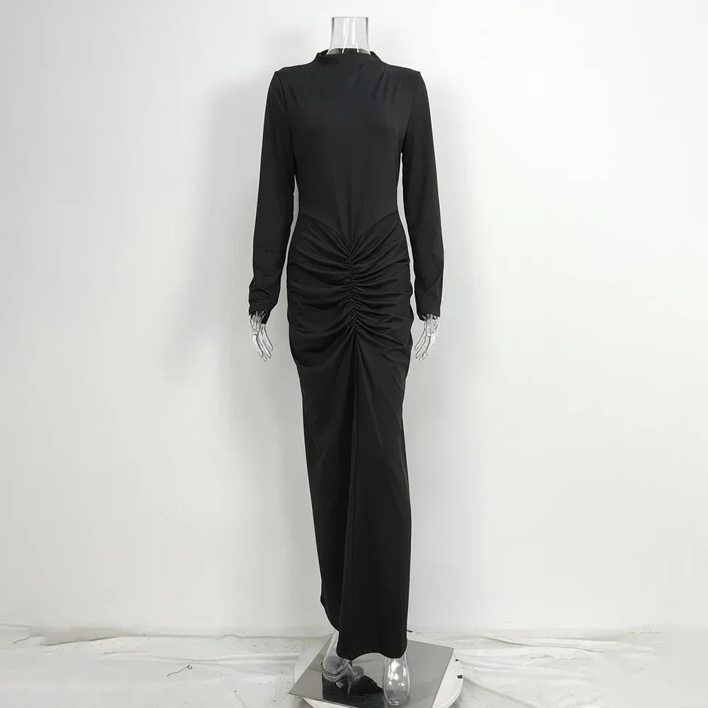 Slim-Fit-Kleid für Damen, Maxikleid, lässiger Ausflug, drapiertes, tailliertes Kleid, Urlaub, Urlaubskleidung, bequemer Stil