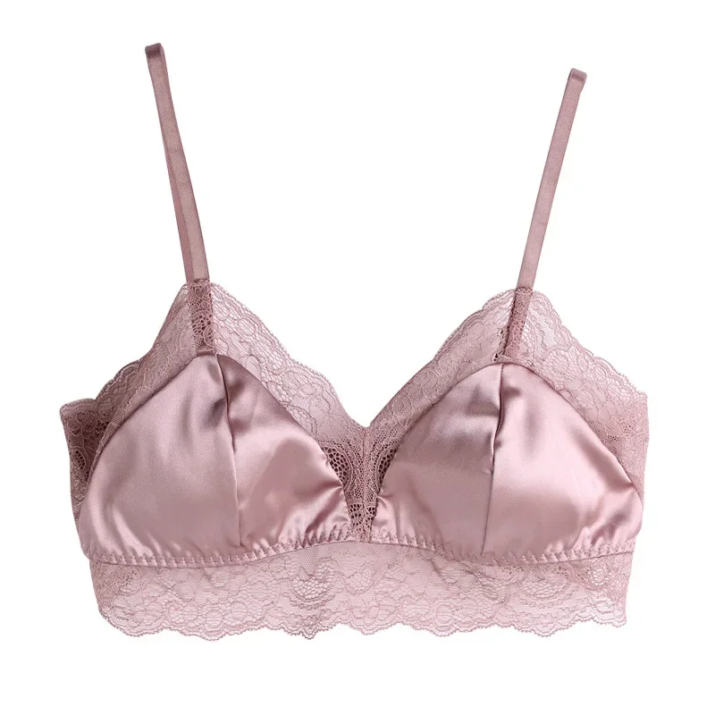 Women 100% Real Silk Bras 3/4 Cup Body shaping Wire Free  Adjusted-straps Women Underwear France Style Sexy Lingerie 8015